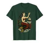 Sirena mística | Arte de Tatuaje Marinero | Diseño náutico Vintage Camiseta