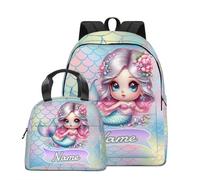 Sirena Mochilas escolares y Bolsa termica personalizado Imprime nombre de logo personalizada mochila infantil 3-4-5-6-7-8 años para niño y niña colegio primaria adolescentes mochila instituto
