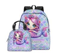 Sirena Mochilas escolares y Bolsa termica personalizado Imprime nombre de logo personalizada mochila infantil 3-4-5-6-7-8 años para niño y niña colegio primaria adolescentes mochila instituto