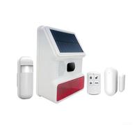 Sirena solar inalámbrica para exteriores con luz LED intermitente, sistema de alarma de seguridad de 433 MHz para el garaje del hogar, con control remoto, imán de puerta, detector infrarrojo (C)