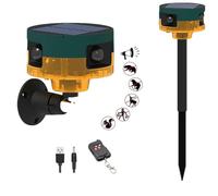 Sirena solar para detección de movimiento de 360 grados con sensor de deportes al aire libre: ladrar y disparar al perro, generador de ruido 2 x 130 dB, dile adiós a los intrusos (amarillo)