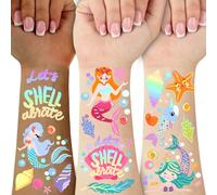 Sirena Tatuajes Temporales para Niñas Niños Bajo el Mar-76 Estilo Brillo Lindo Tatuaje Delfín Animales del Océano Impermeable Cuerpo Cara Tatuajes Pegatinas Playa Cumpleaños Fiesta Decoraciones