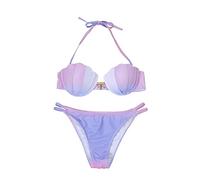Sirenas Bikini Mujer Push Up Sexy Traje De Baño 2 Piezas Ropa De Playa Ajustable Mujer Bikini Set con Llantas Traje De Baño Conchas Bustle Traje De Baño Púrpura, morado, XL