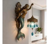 Sirenas Lámpara Pared, 8 Inch Resina Lámparas De Pared Sirenas, Vintage Bronce Antiguo S-irena Lámpara Aplique De Pareds Con Linterna, Novedad S-irena Aplique Luces Noche, Para Hogar Dormitorio