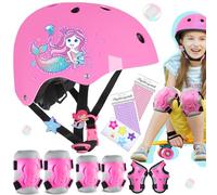 Sirenita Casco para Niñas Casco Bici Niño Ajustable Equipo de Protección Infantil con Casco Rodilleras Coderas y Muñequeras para Ciclismo Patines Scooter Bicicleta Patinaje