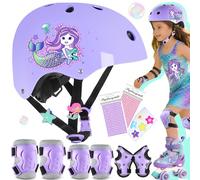 Sirenita Casco para Niñas Casco Bici Niño Ajustable Equipo de Protección Infantil con Casco Rodilleras Coderas y Muñequeras para Ciclismo Patines Scooter Bicicleta Patinaje
