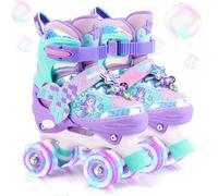 Sirenita Patines Niñas Patines 4 Ruedas Ajustables Roller Quad con Luminación LED para Niñas Niños Principiantes Cumpleaños
