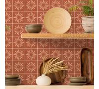Sirface Peel & Stick Vinyl Tiles - Boho Floral - Pack of 24: Easy DIY Installation - Home Décor Decals - Durable & Stylish Coverings (TERRACOTA, 15CM)