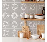 Sirface Peel & Stick Vinyl Tiles - Boho Floral - Pack of 24: Easy DIY Installation - Home Décor Decals - Durable & Stylish Coverings (GREY, 10CM)