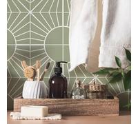 Sirface Peel & Stick Vinyl Tiles - Sun Tile - Pack of 24: Easy DIY Installation - Home Décor Decals - Durable & Stylish Coverings (OLIVE, 15CM)
