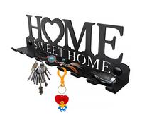 SirHoldeer Home Sweet Home Llavero de Pared con Bandeja para Cartas - Soporte Decorativo con 9 Ganchos - Acero Inoxidable Resistente al Montaje Fácil Negro 270 x 96 mm