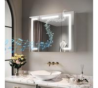 SIRHONA Armario de Baño con Espejo 80x60cm, Armario de Inodoro Espejo y LED Iluminación con Toma, La instalación oculta es posible, Armario de Farmacia con Bluetooth