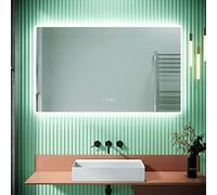 SIRHONA Espejo de baño con iluminación LED Colores modificables y brillo ajustable Espejos de baño de pared con pantalla de hora y temperatura 100x60cm Espejos LED
