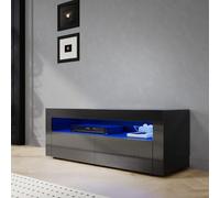 SIRHONA - Mueble de TV negro, mueble Tele con LED, iluminación LED RGB con color ajustable, 2 armarios con puertas, 120 x 40 x 45 cm, adecuado para salón o dormitorio
