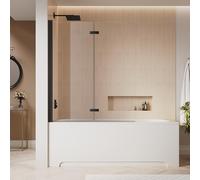 Sirhona - Protector de bañera, 120 x 140 cm, cristal templado transparente de 6 mm, rotación de 180°, se puede montar a la izquierda o a la derecha, color negro