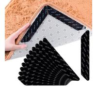 SIRLOMU 12 piezas Antideslizante Adhesivo, Cinta Adhesiva Antideslizante Lavable y Reutilizable, Almohadillas y Pinzas para Esquinas de Alfombras, Sujeta para Suelos Duros y de Madera