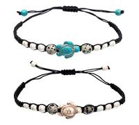 SIRLOMU 2 Piezas Pulsera de Amistad Hecha a Mano Significado Distancia Regalo para Mejor Amiga Pareja Amantes Chicas, Pulsera de Cuerda Ajustable con 1 Tarjeta de Deseo (Tortuga)