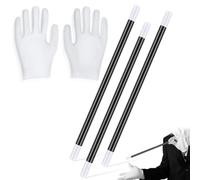 SIRLOMU 3 pcs Varita Mágica de Plástico con Guantes Blancos para Trucos de Magia, Disfraz de Mago, Accesorios de Fiesta, Cumpleaños, Juegos de Disfraces (9,6 Pulgadas) (Negro y Blanco)