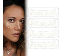 SIRLOMU 4 Piezas Tatuajes Temporales Glitter Pecas de Verano, Estrellas Doradas y Puntos Resistentes al Agua, Pecas para Festival, Tatuajes Temporales Folia (Dorado)