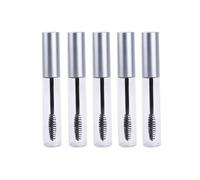 SIRLOMU 5 Unidades Mascara Recargable Botella Vacía con Cepillo y Contenedor, Embudo Transparente, Portátil para Viaje, para Recarga de Mascara de Aceite de Ricino (10ml) (Plata)