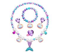 SIRLOMU Juego de Joyas para Niñas y Niños, Conjunto de Perlas de Concha Marina, Juego de Sirena, Collar Niña, Pulsera, Anillo Niña, Pendientes, Regalos de Cumpleaños para Niñas, Sirenita