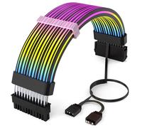 Sirlyr Cable RGB de 24 pines, extensiones de cables de fuente de alimentación RGB - 5 V 3 pines, fuente de alimentación ARGB direccionable para placa base negra de PC, estilo negro