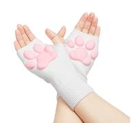 SIROLISA Lindo disfraz de pata de gato, Kawaii Cat Cosplay Kawaii suave 3D dedos frijoles sin dedos garra de gato juego de cosplay para mujer (guantes cortos blancos)