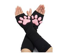 SIROLISA Manoplas de silicona 3D con orejas de gato y huellas de gato, para Halloween, Navidad, cosplay, Guantes negros, Talla única