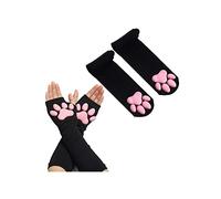 SIROLISA Manoplas de silicona 3D con orejas de gato y huellas de gato, para Halloween, Navidad, cosplay, Guantes y calcetines negros, Talla única