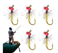 Sirseon Anzuelos de pesca, anzuelos de pesca de agua | cabezas de cuentas anzuelos de pesca con anzuelos de mosca Juego de 5, pequeñas herramientas de pesca anzuelos de pesca para lubina para la pesca