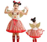 Sirseon Disfraces de danza navideña para niñas, vestidos navideños de tul para niñas - Con tocado y carnaval 3X Set Vestido de tul para niña - Falda de malla con estampado de dibujos animados de