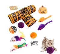 Sirseon Juego de juguetes para gatos de 3, Juego de juguetes de túnel para gatos de 3 - Juguete túnel para gatos de Halloween | Ratones plegables de resorte con varita para gatos, túnel para gatos,