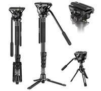 SIRUI 188cm Monopié de Cámara con Pies, Monopié de Viaje de Aluminio con Base de Trípode, Monopié de Vídeo Ligero con Cabeza de Fluido para Videocámara, Carga Máx. 8kg - AM-MDP02