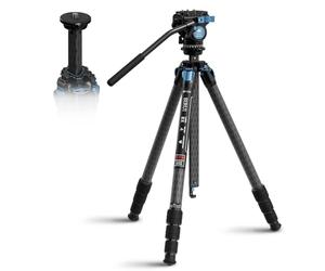 SIRUI AM-124+AM-5V Kits de trípode de Fibra de Carbono con Columna Central Triangular, cerraduras de Pierna Impermeables, Cabezal de Video Fluido, Capacidad de Carga de 26 Libras