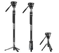 SIRUI AM-165 Monopie de Fibra de Carbono Scon Cabezal Fluido S3 | Altura máxima de 175cm, con cabezal fluido y base de trípode extraíble, carga máxima 6kg, para DSLR y videocámaras