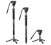 SIRUI AM-165+S3 - Monopod de carbono con patas y ajuste de un paso, 175 cm con cabezal inclinable fluido, base extraíble, para videocámara DSLR, deportes, naturaleza, viajes, exteriores, máx. 6 kg