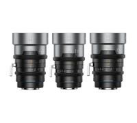 Sirui Juego de objetivos cinematográficos anamórficos de formato completo IronStar 1,5x: 75 mm + 100 mm + 135 mm, con filtros CPL y VND incluidos, y estuche Blue Flare