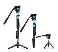 SIRUI P-325FL Monopié de Fibra de Carbono de 170cm con Patas para Cámara, Monopié de Fotografía Profesional de 5 Secciones con Cabezal de Video Fluido VH-10 para Videocámara, Carga Máxima 10kg