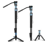 SIRUI P-424FL Monopié de Fibra de Carbono de 190cm con Patas para Cámara, Monopié de Fotografía Profesional de 4 Secciones con Cabezal de Video Fluido VA-5 para Videocámara, Carga Máxima 12kg