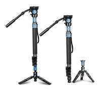 SIRUI P-424FS Monopié de Fibra de Carbono con Pies para Cámara, Monopié de Fotografía Profesional Portátil de 4 Secciones con Cabezal de Video Fluido VH-10 para Videocámara, Carga Máxima 12kg