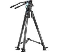 SIRUI Trípode de Fibra de Carbono, Trípode de Video con Cabezal Fluido, Ajuste de Altura en un Solo Paso, Placa QR de Modo Dual, Carga de hasta 25 kg, Trípode para Cámara de Video Profesional