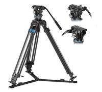 SIRUI SQ75 Trípode de vídeo de Fibra de Carbono con Cabezal Fluido S5X | Altura máxima 180cm, giro panorámico e inclinación continuos con fricción fluida, sistema doble placa liberación rápida