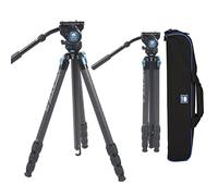 SIRUI ST-224+VH-10 Trípode profesional de fibra de carbono con cabezal de video fluido de 360°, trípode de cámara de video impermeable de 72 pulgadas con columna central triangular, carga de 14 libras