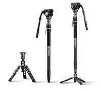 SIRUI SVM-165 Monopod de cámara con pies, monopié Profesional de Fibra de Carbono de 68.7 Pulgadas con Cabezal de Video Fluido, Ajuste de Altura en un Solo Paso, monopié de Viaje Ligero para cámara