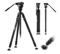 SIRUI SVS60 - Trípode de fibra de carbono con kit de cabezal de video fluido S3, trípode de viaje y monopiés de ajuste de altura de un solo paso, modular compacto con columna central triangular