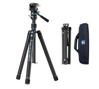 SIRUI Traveler Air-T Trípode de Fibra Carbono con Cabezal Pan&Tilt KV-10 | Base rótula de 8°, giro panorámico fluido de 360°, inclinación de ±90°, carga máxima 5kg, columna central reversible