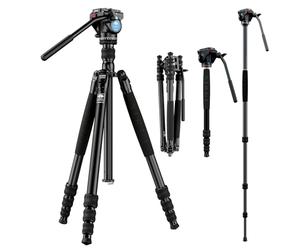 Sirui Traveler Series Trípode de vídeo de Aluminio 2 en 1 para cámaras, Cabezal Fluido VA-5, conversión monopié, Carga de 12 kg, Base panorámica de 360º, Tornillos de 1/4 y 3/8 Pulgadas (Traveler VA)