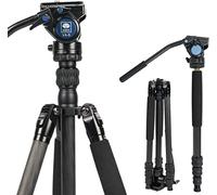 SIRUI - Trípode de Viaje para cámara, trípode portátil de Fibra de Carbono de 160 cm y monopod con Cabezal Fluido VA-5, trípode Compacto con Columna Central para cámara de vídeo réflex