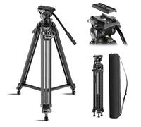 SIRUI Tripode de video de fibra de carbono, rápido y resistente a 73 pulgadas, con cabeza fluida y bloqueo de placa QR
