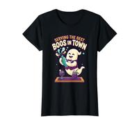 Sirviendo los Mejores abucheos en Halloween Humor G Fantasmal Buen Tiempo Camiseta gráfica económica, Mujer, Negro, L